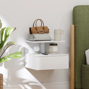 Weißer, hängender HOMCOM Nachttisch mit Schublade und Ablagefläche. Ideal für Schlafzimmer und Wohnzimmer.