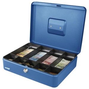 HMF 10019-05 Geldkassette Scheinfächer Münzfächer 30 x 24 x 9 cm Blau