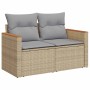 Beiges vidaXL Garten-Sofa-Set aus Rattan mit grauen Kissen, 2-Sitzer.