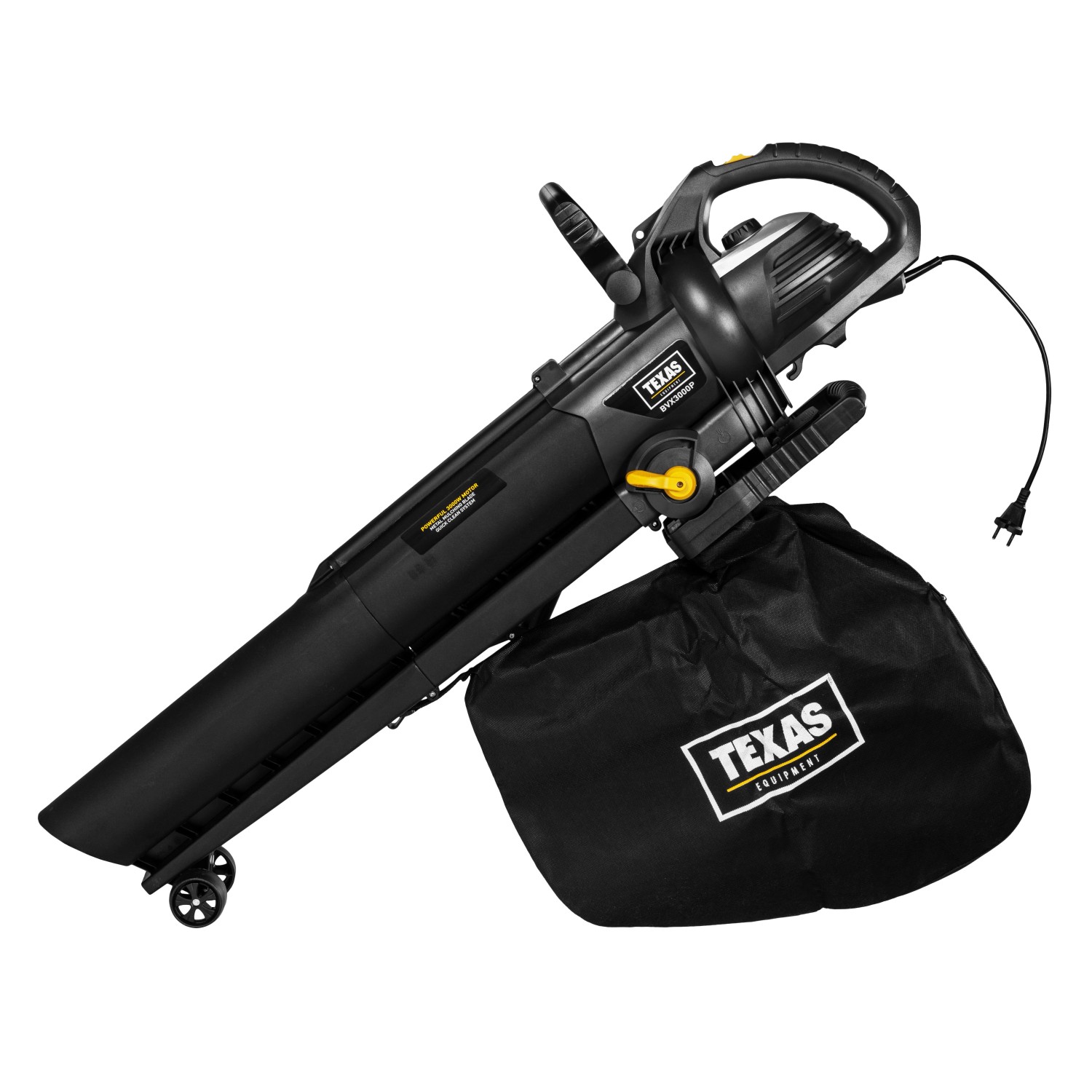 Texas BVX300 Elektro Laubsauger/Bläser mit Fangsack, Rädern und Kabel.