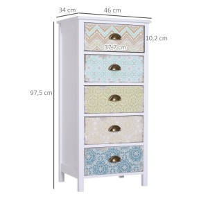 Bunte HOMCOM Kommode im Shabby Chic Design mit 5 Schubladen für Wohn- und Schlafzimmer.