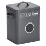 Anthrazitfarbene Waschpulverbox aus Metall im Waschmaschinen-Look mit Sichtfenster und Deckel.