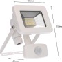 Weißer LED-Außenstrahler mit Sensor, 10W, 4000K, IP44. Ideal für Hof und Garten.