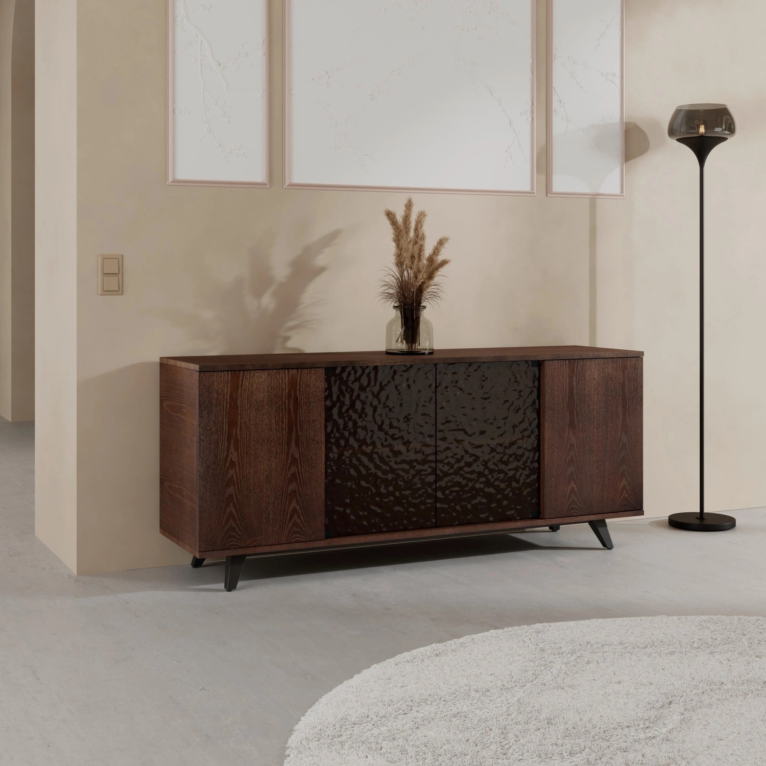 Bessagi Home Sideboard Zelia Holz/Glas Braun/Walnussfarben