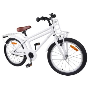 Weißes 20-Zoll-Kinderfahrrad von vidaXL für 6-11 Jährige mit Gepäckträger vorne und hinten.