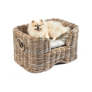 Kobolo Tierbett Tierkorb Körbchen für Hunde und KatzenFURRY Rattan Kubu Grey mit Kissen