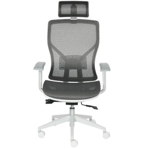 Vinsetto Bürostuhl, grau mit weißem Gestell, höhenverstellbar, ergonomische Netzrückenlehne, Kopfstütze, Rollen.