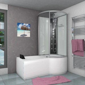 AcquaVapore Duschtempel K50-L02: Badewanne mit Duschkabine, Regendusche und Massagedüsen.