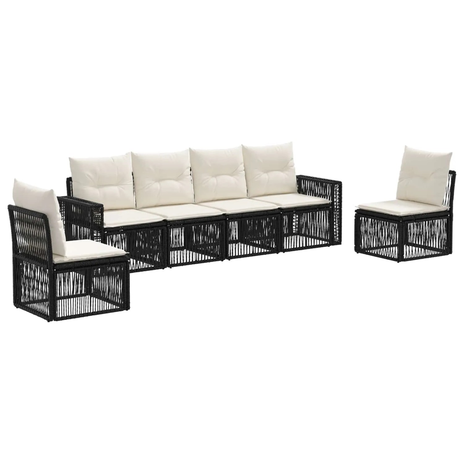 vidaXL Gartensofa-Set 6-Tlg Schwarz und Cremeweiß Poly-Rattan 3435085