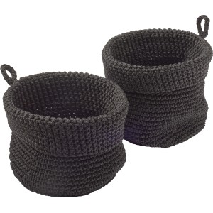 2er Set schwarze baliv Aufbewahrungskörbe in Häkeloptik für Badutensilien.