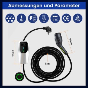 Junsun Typ 2 1P 6A To 16A 3.5Kw 8M Ev Ladegerät Mit Tasche Für TESLA VW Unter Anderem