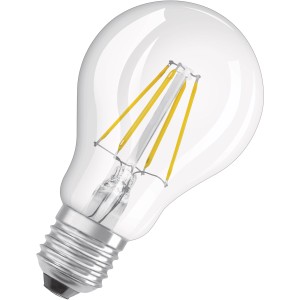 Osram LED E27 Leuchtmittel 4W, Glühlampenform, 2er Set. Klares Glas mit Filament.