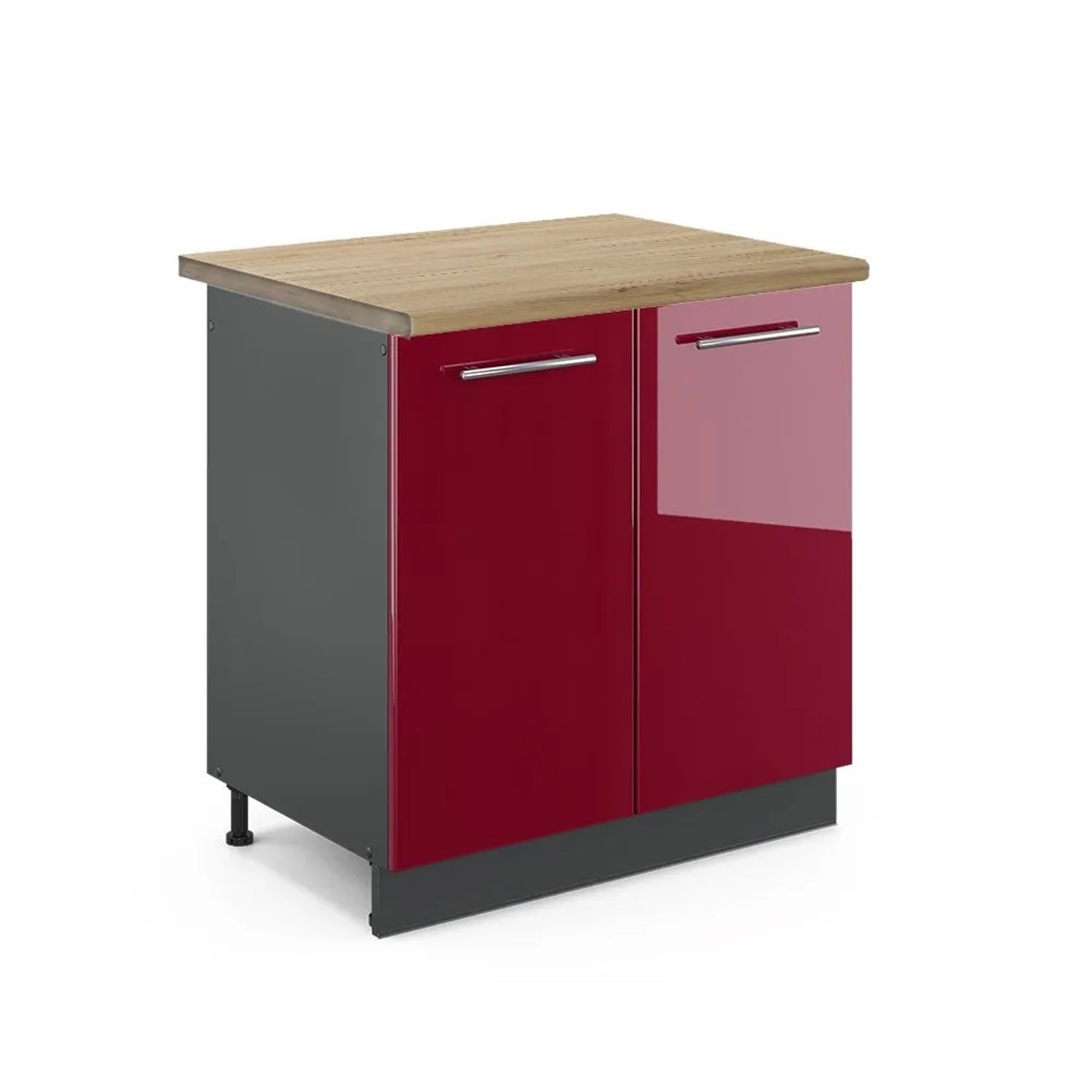 Vicco Spülenunterschrank Fame-Line Bordeaux Hochglanz Anthrazit 80 cm AP Eiche