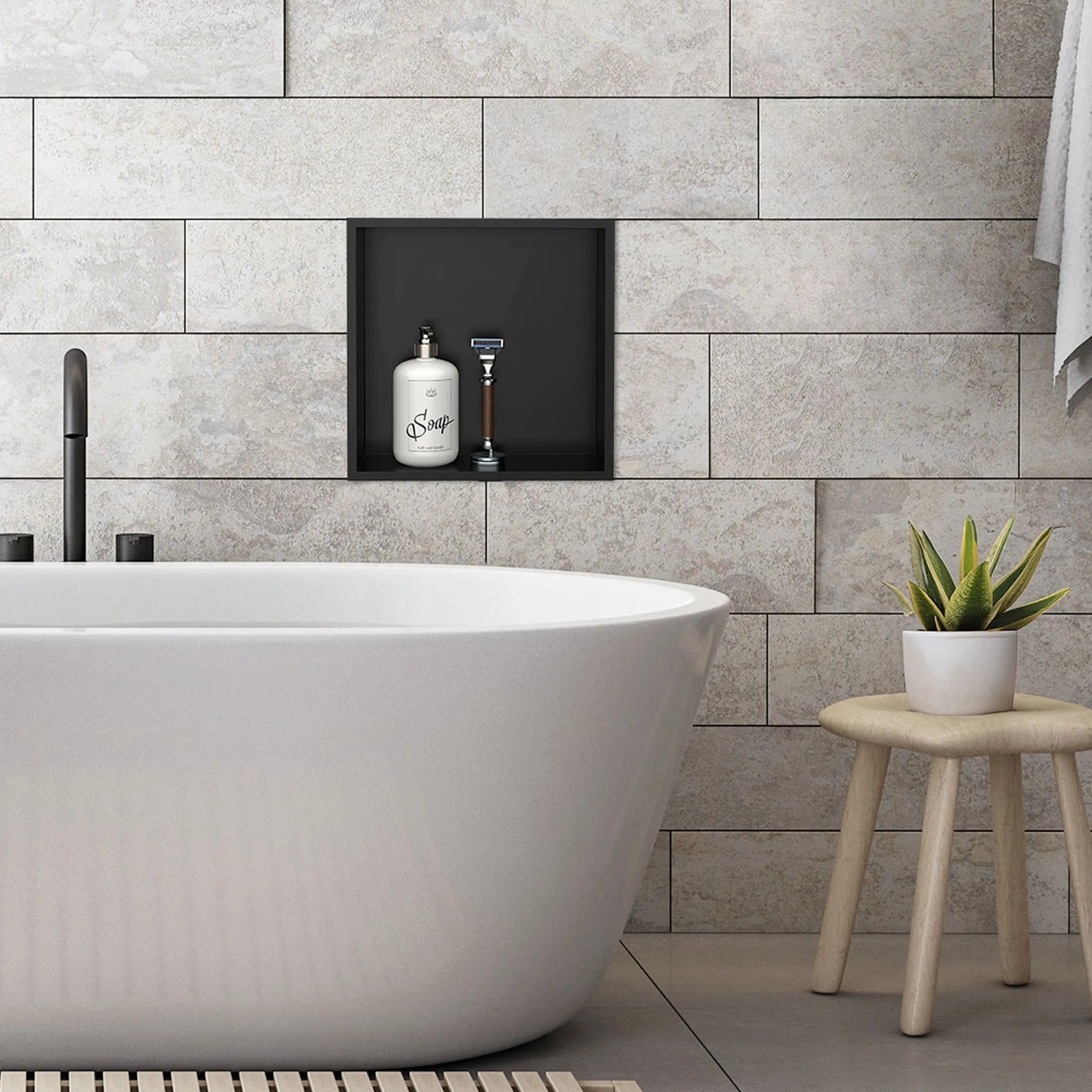 LuxeBath Wandnische, 30x30 cm, schwarz, mit Seife und Rasierer. Duschzubehör für Bad.