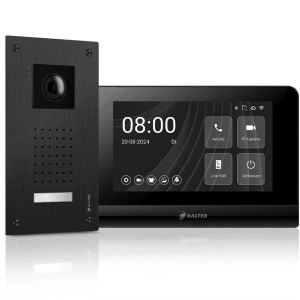 Schwarze Balter Video Türklingel mit Kamera-Türstation und 7-Zoll-Touchscreen-Monitor für Haussicherheit.