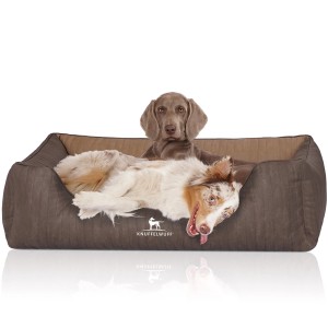 Knuffelwuff Hundebett Outlander XXL in Coffee/Braun mit zwei Hunden.