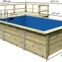 Karibu Holzpool Set mit Sonnenterrassen und Leiter. Kesseldruckimprägniertes Holz, blaue Poolfolie.