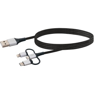 Schwaiger 3-in-1 Ladekabel mit USB Micro B, Apple Lightning & USB 3.1 C Anschluss.