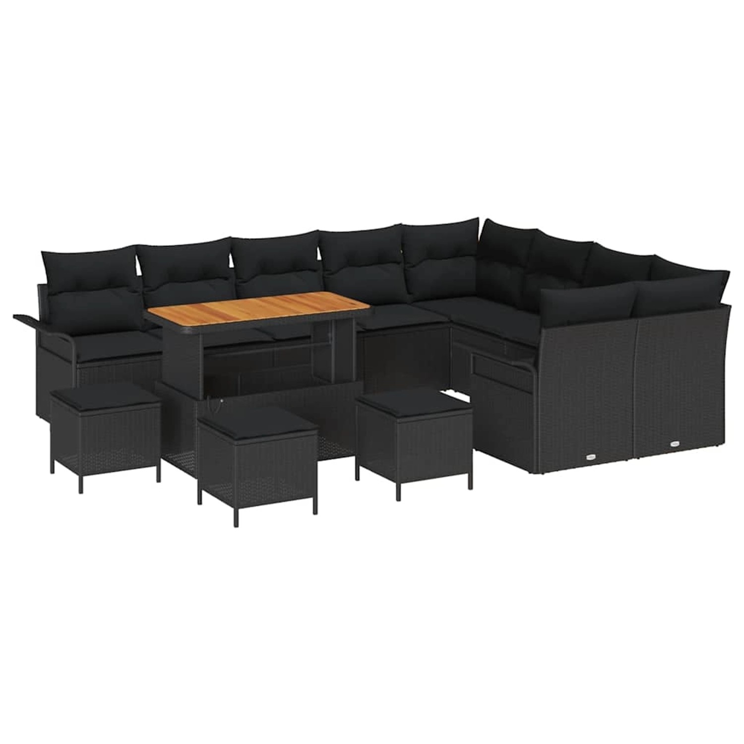 vidaXL 13-Teiliges Garten-Sofaset mit Kissen in Schwarz aus Poly Rattan und günstig online kaufen