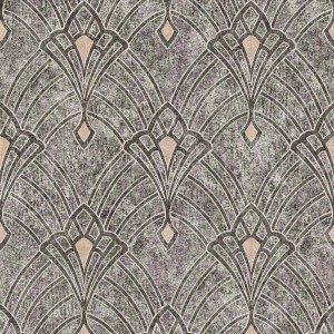 Nostalgische, grau-schwarze Jugendstil Vliestapete mit Art Deco Muster für Wohn- und Schlafräume.