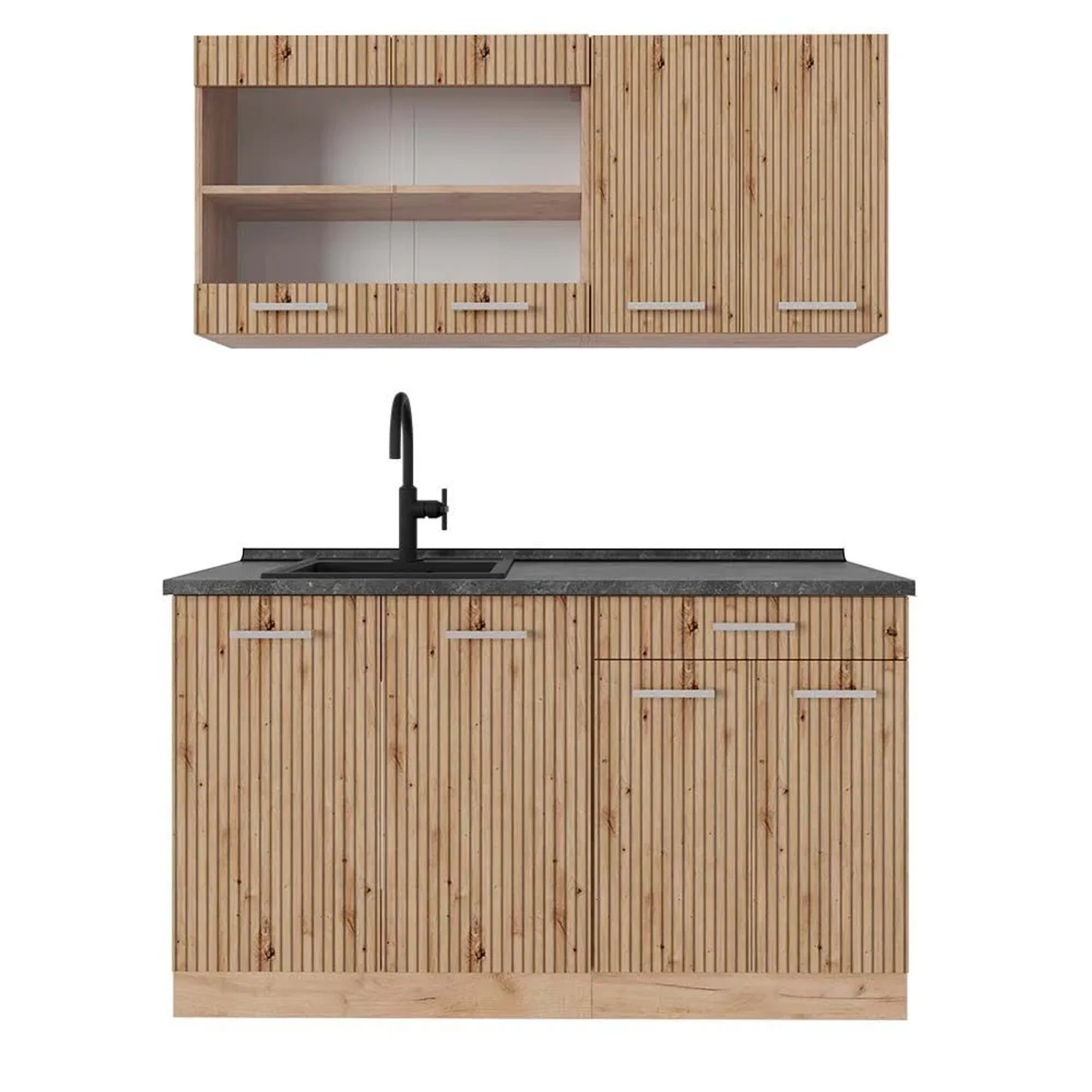 Vicco R-Line Singleküche Artisan-Eiche Goldkraft Eiche 140 cm AP Anthrazit ohne E-Geräte