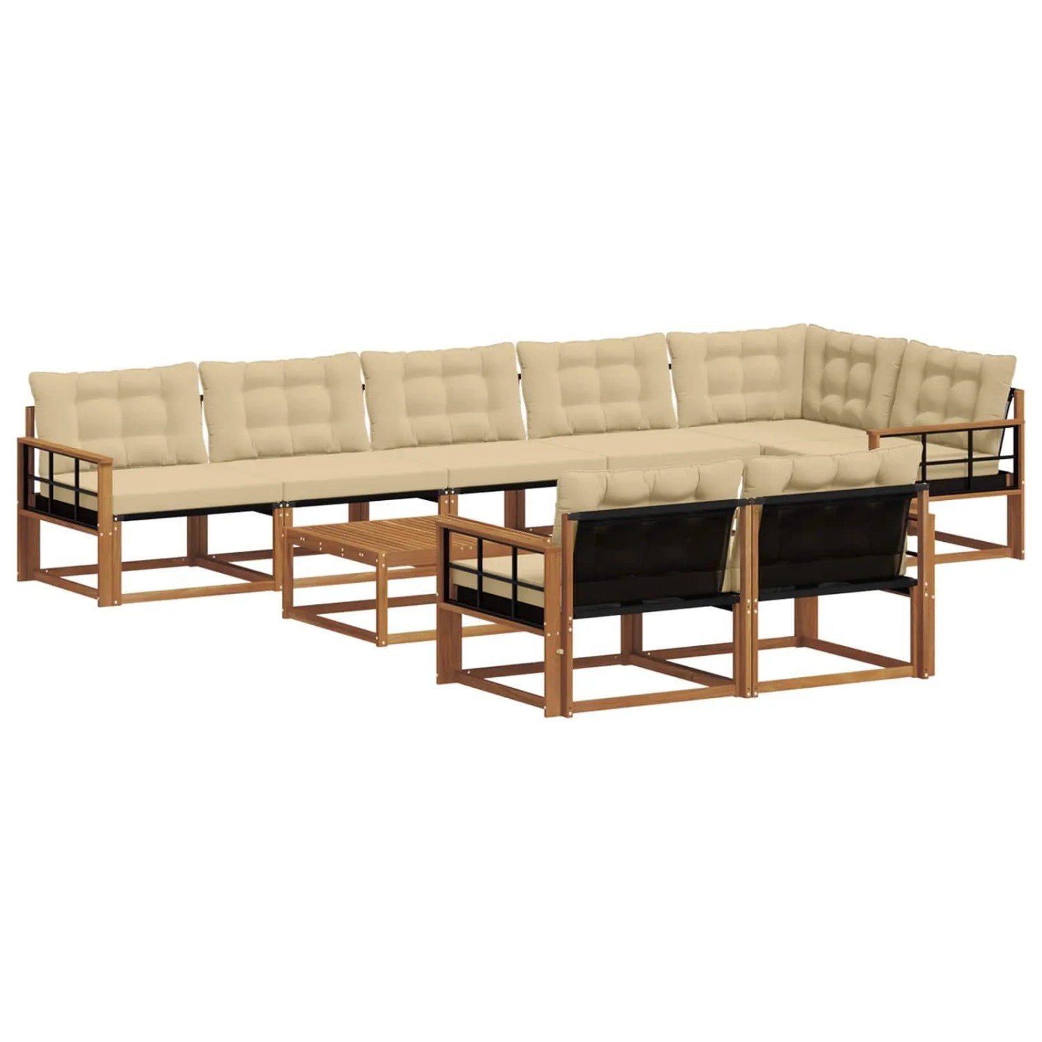 vidaXL Outdoor-Sofagarnitur mit Kissen 9-Tlg Natur und Beige 3369608