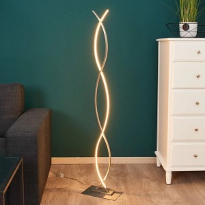 Moderne LED Stehlampe Bobi in Alu, wellenförmig, für Wohnzimmer. Warmweißes Licht.
