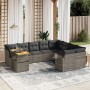 Graue 10-tlg. vidaXL Garten-Sofagarnitur aus Polyrattan mit Kissen.