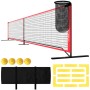 SPORTNOW Pickleball Netz Set mit schwarzem Netz, rotem Rand, Ballkollektor, gelben Bällen, Markierungen und Tasche.