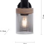 Schwarze Wandleuchte Pasqual mit Rauchglas und Holzelementen, 1-flammig.