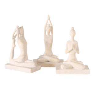 3-fach sortierte Yoga Dekofiguren, 24 cm, aus Kunstharz in Weiß. Figuren in verschiedenen Posen.