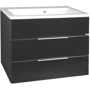 Fackelmann Waschbeckenunterschrank Kara, anthrazit mit 2 Schubladen und Alu-Griffen.