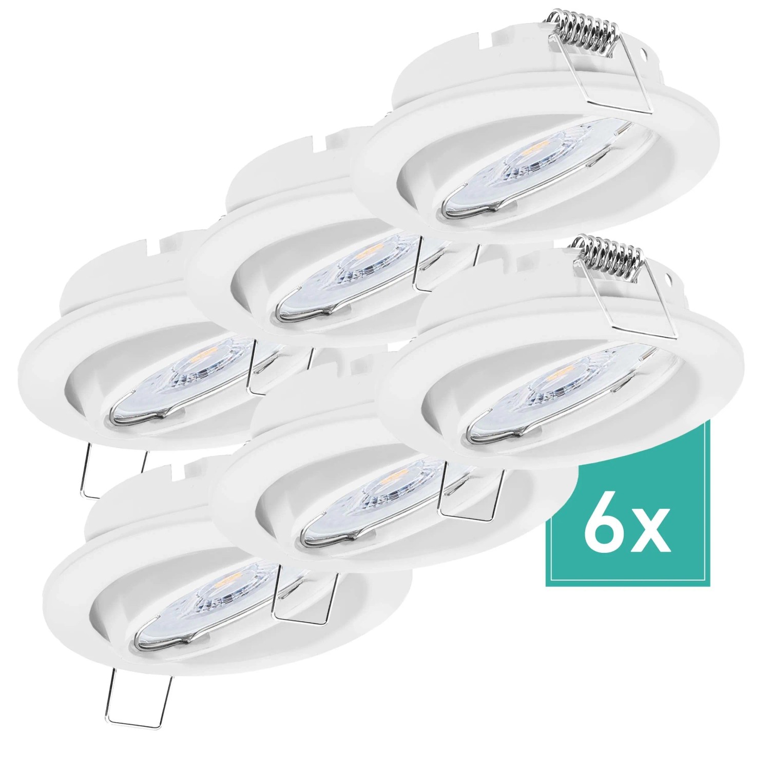 Oktaplex Dijon 6er Set LED-Einbaustrahler Warmweiß 2700K 4,8W Dimmbar in 3 Stufen Schwenkbar Weiß 230V Lochmaß 68mm