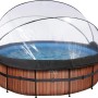 EXIT Wood Pool, braun, ø 427 cm, mit Sandfilterpumpe und Abdeckung.