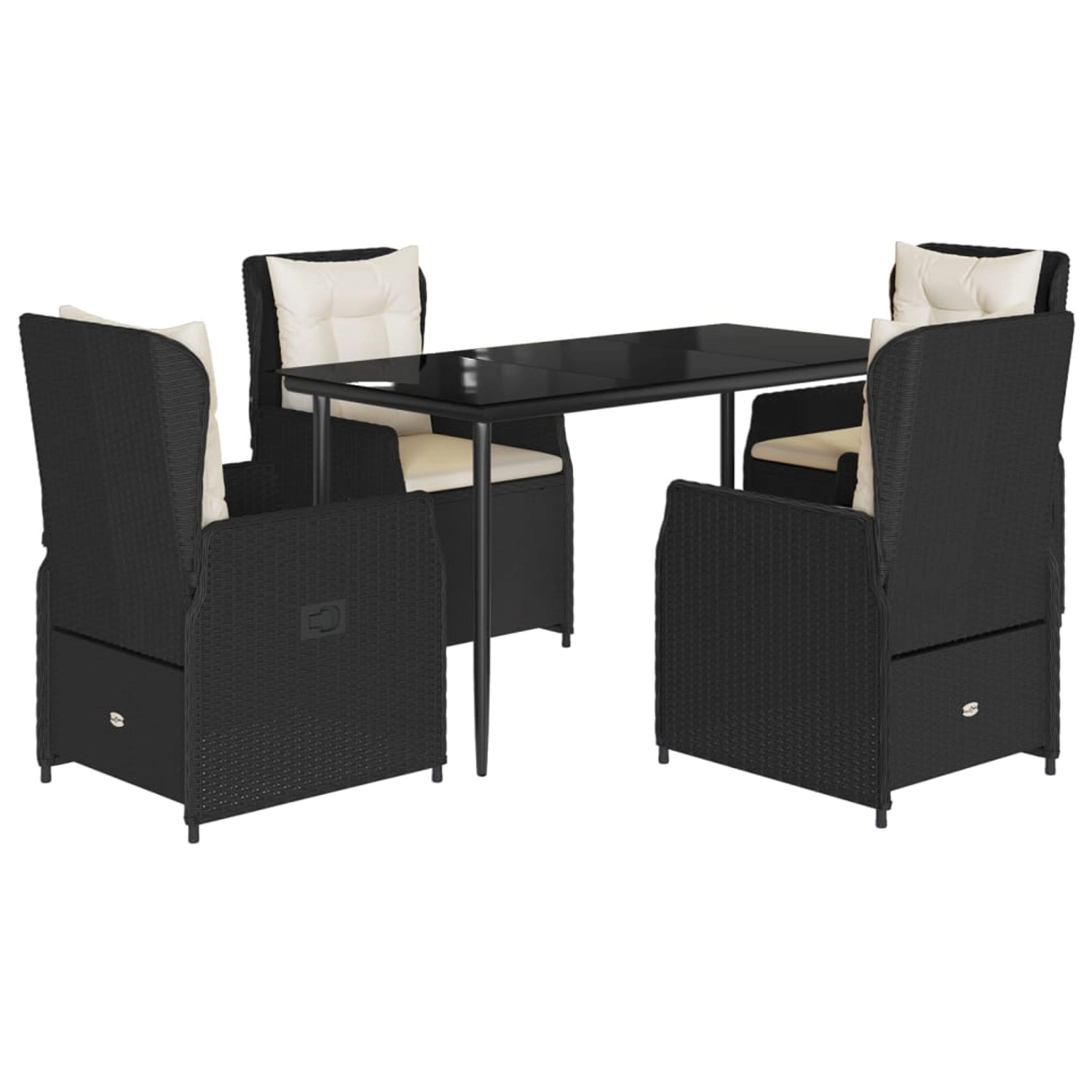 vidaXL 5-Tlg Garten-Essgruppe mit Kissen Schwarz Poly Rattan 3262828