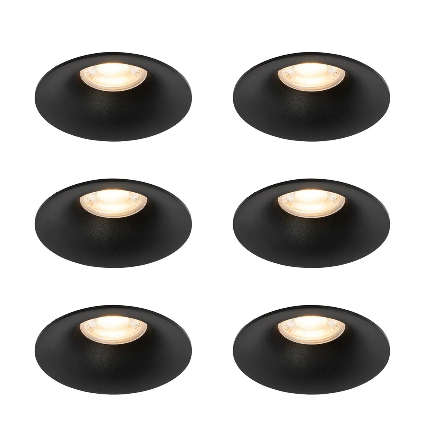 QAZQA Set mit 6 Schwarzen Einbauleuchten GU10 50 mm Gijs