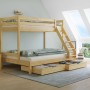 Helles Kiefernholz Doppel-Etagenbett mit 90x200 & 140x200 cm Liegeflächen, Leiter und zwei Bettkästen. Für Erwachsene.