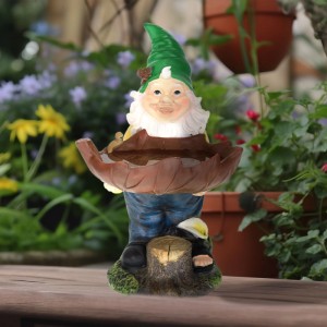 Relaxdays Gartenzwerg Polyresin Bunt Frostsicher mit Vogeltränke 36 cm x 22 cm x 22 cm 1,2 kg