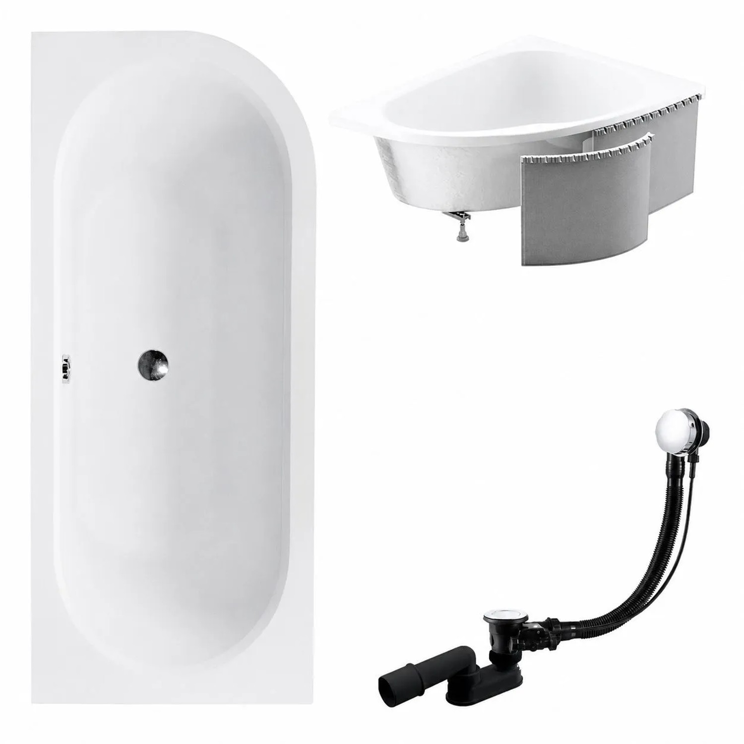 KOLMAN Badewanne Eckwanne 160 x 75 Cm Links Mit Styroporverkleidung Inkl. Ablauf Und Füße