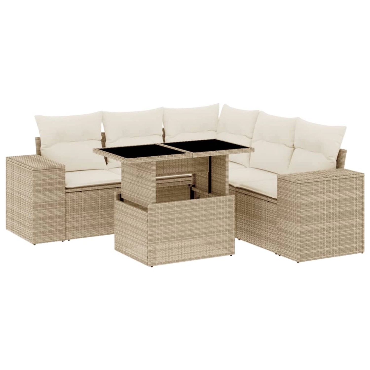 vidaXL 6-Tlg Garten-Sofagarnitur mit Kissen Beige Poly Rattan 3269158