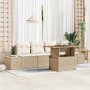 Beige vidaXL Garten Essgruppe mit Kissen, 5-teilig, aus Polyrattan und Akazienholz.