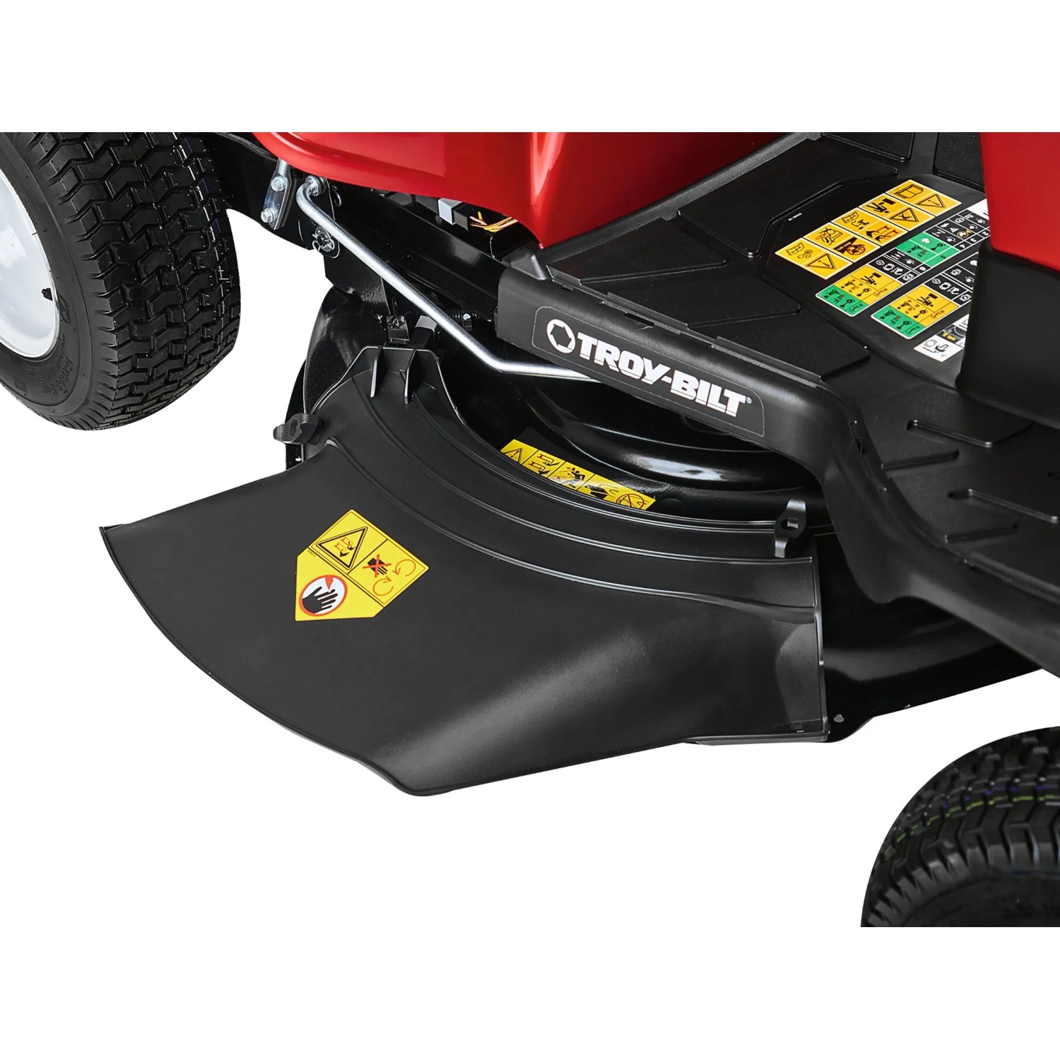 Detailaufnahme: Troy-Bilt Mini-Rider 76T-S Aufsitzmäher mit Seitenauswurf.
