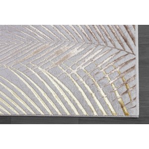 Grauer Kurzflor Teppich (200x140 cm) mit Blattmuster für Wohnräume.