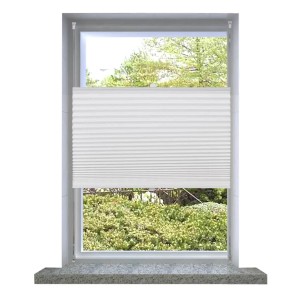 Weißes vidaXL Verdunklungsplissee 70x100 cm am Fenster für Sicht- und Sonnenschutz.