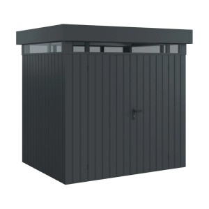 EcoStar Gerätehaus Euroline, anthrazit, mit Flachdach und Lichtband. Gerätehäuser für den Garten.