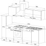 Skizze der Respekta Küchenzeile KB250ESG, 250 cm, Grau-Eiche, mit Elektrogeräten und Maßen.