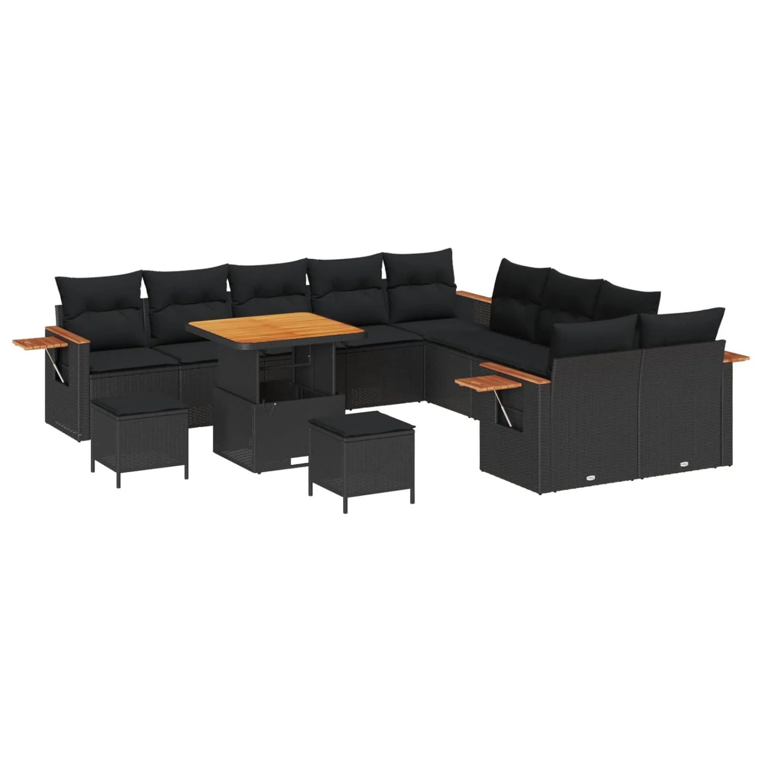 vidaXL Gartensofa-Set mit Kissen 13 Stk Schwarz 3363229