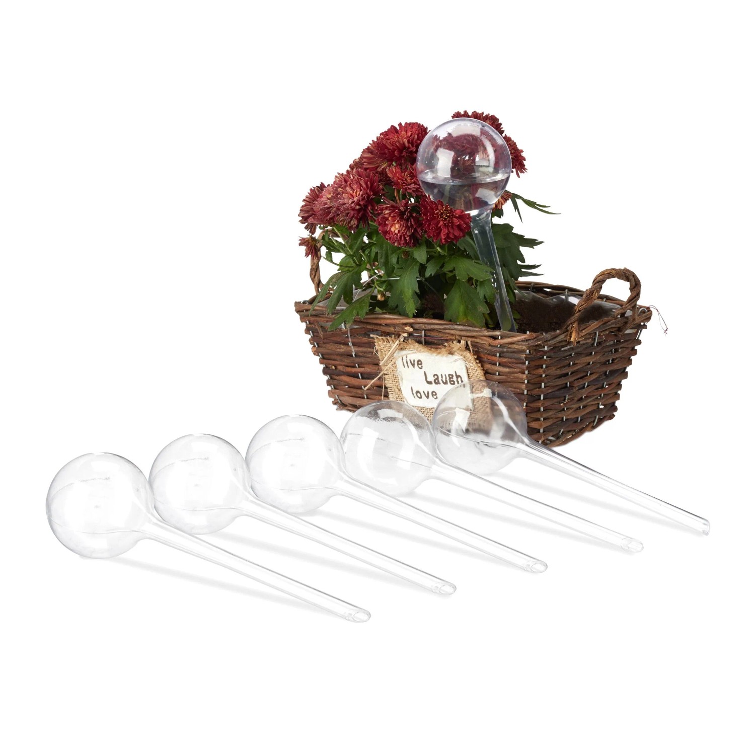 Relaxdays Bewässerungskugeln 6er Set Kunststoff Transparent Selbstbewässernd 28 cm x 8 cm