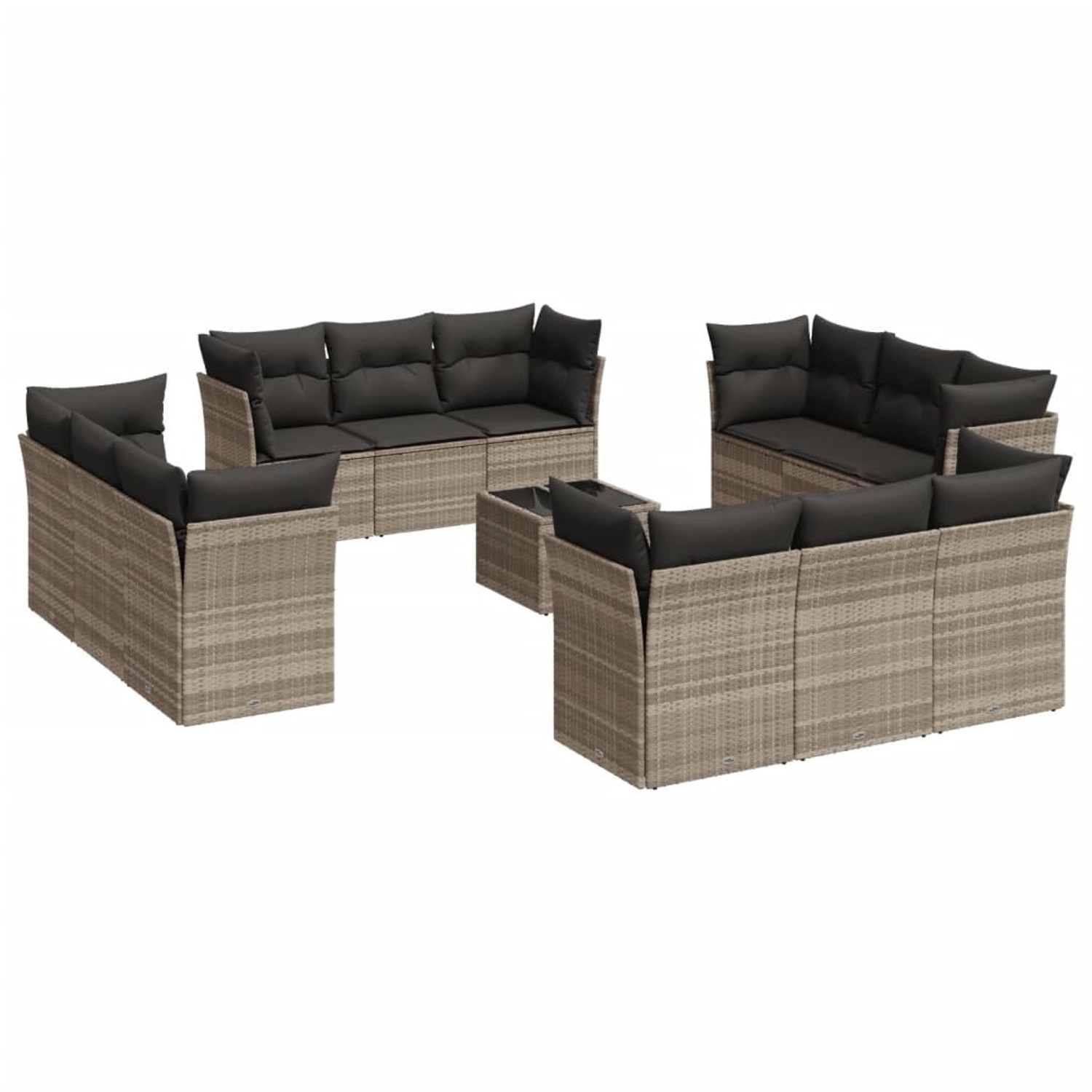 vidaXL 13-Tlg Garten-Sofagarnitur mit Kissen Hellgrau Poly Rattan 3249181 günstig online kaufen