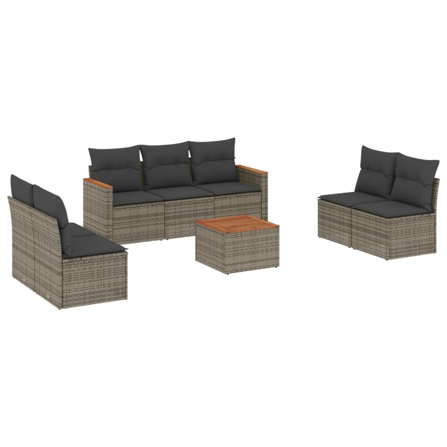 vidaXL 8-Tlg Garten-Sofagarnitur mit Kissen Grau Poly Rattan 3258287